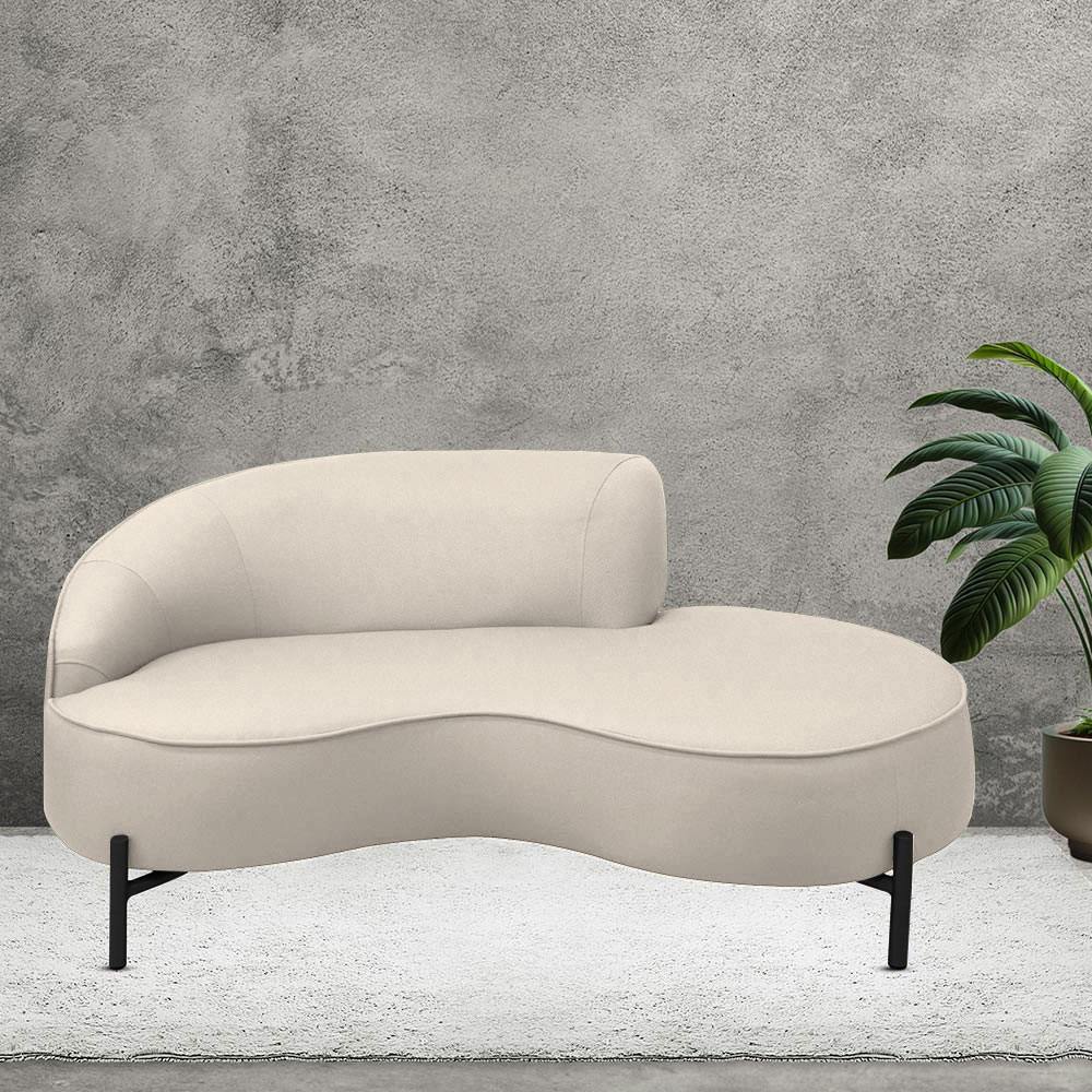 Sofá Curvo 02 Lugares 150cm Braço Direito Thommy Pés Preto Fosco Linho Off White - Nexta Casa