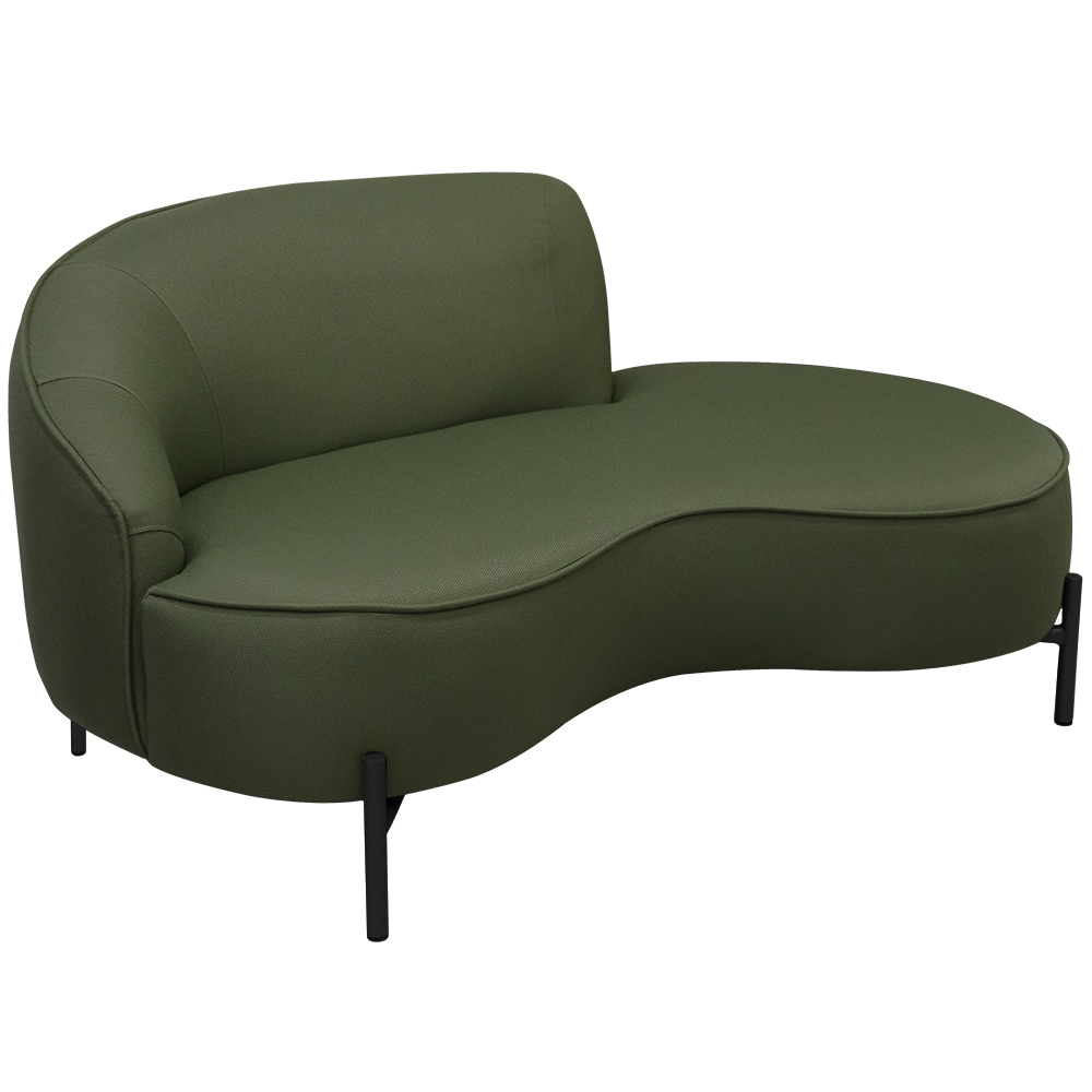 Sofá Curvo 02 Lugares 150cm Braço Direito Thommy Pés Preto Fosco Linho Verde - Nexta Casa
