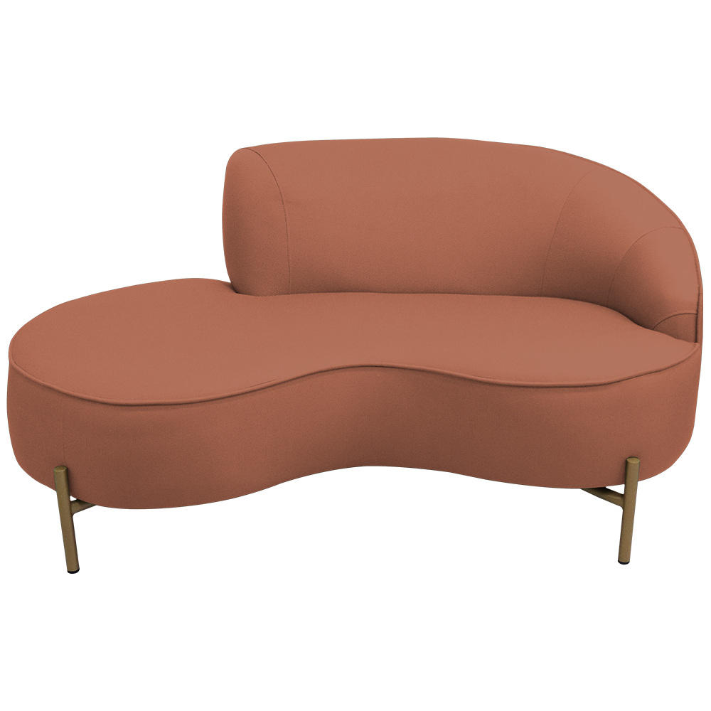 Sofá Curvo 02 Lugares 150cm Braço Esquerdo Thommy Pés Ouro Fosco Linho Coral - Nexta Casa