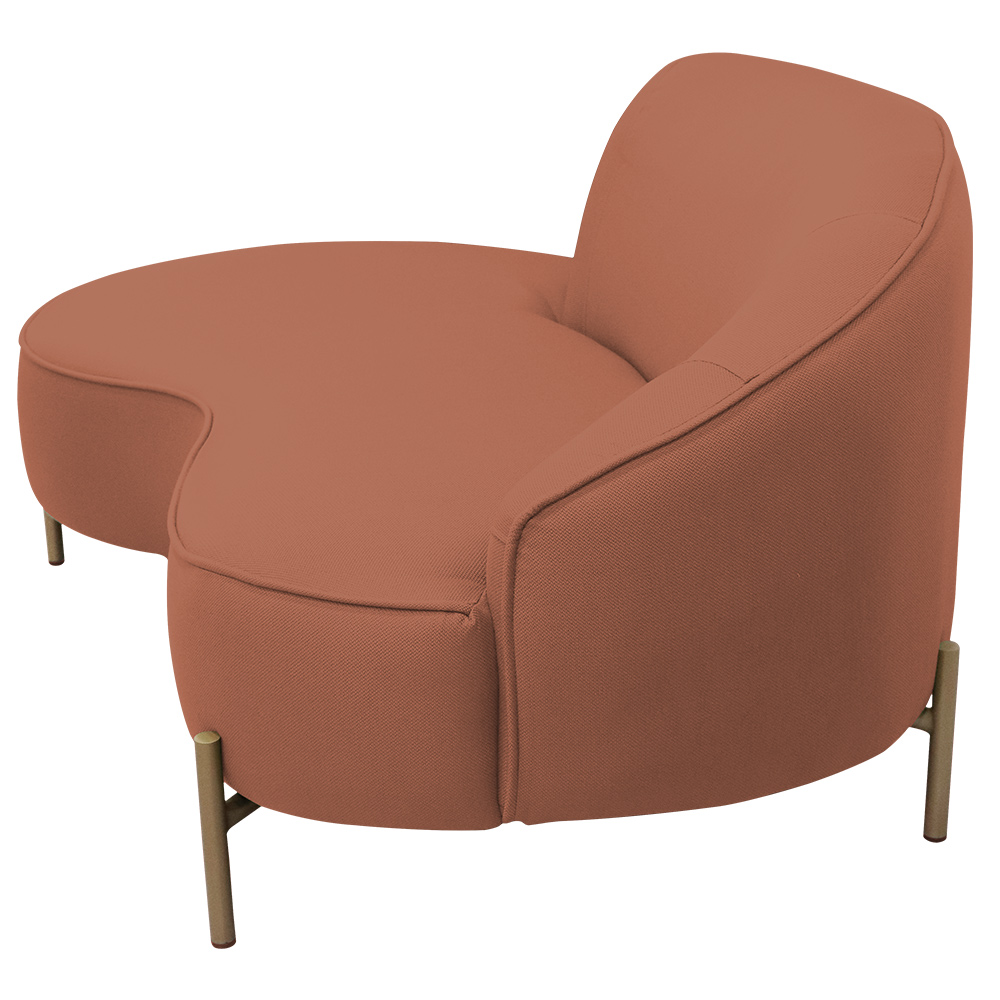 Sofá Curvo 02 Lugares 150cm Braço Esquerdo Thommy Pés Ouro Fosco Linho Coral - Nexta Casa