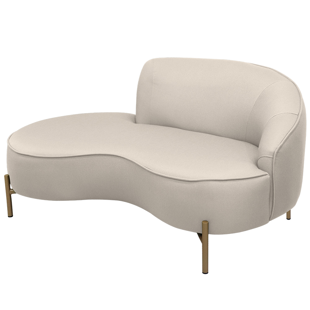 Sofá Curvo 02 Lugares 150cm Braço Esquerdo Thommy Pés Ouro Fosco Linho Off White - Nexta Casa