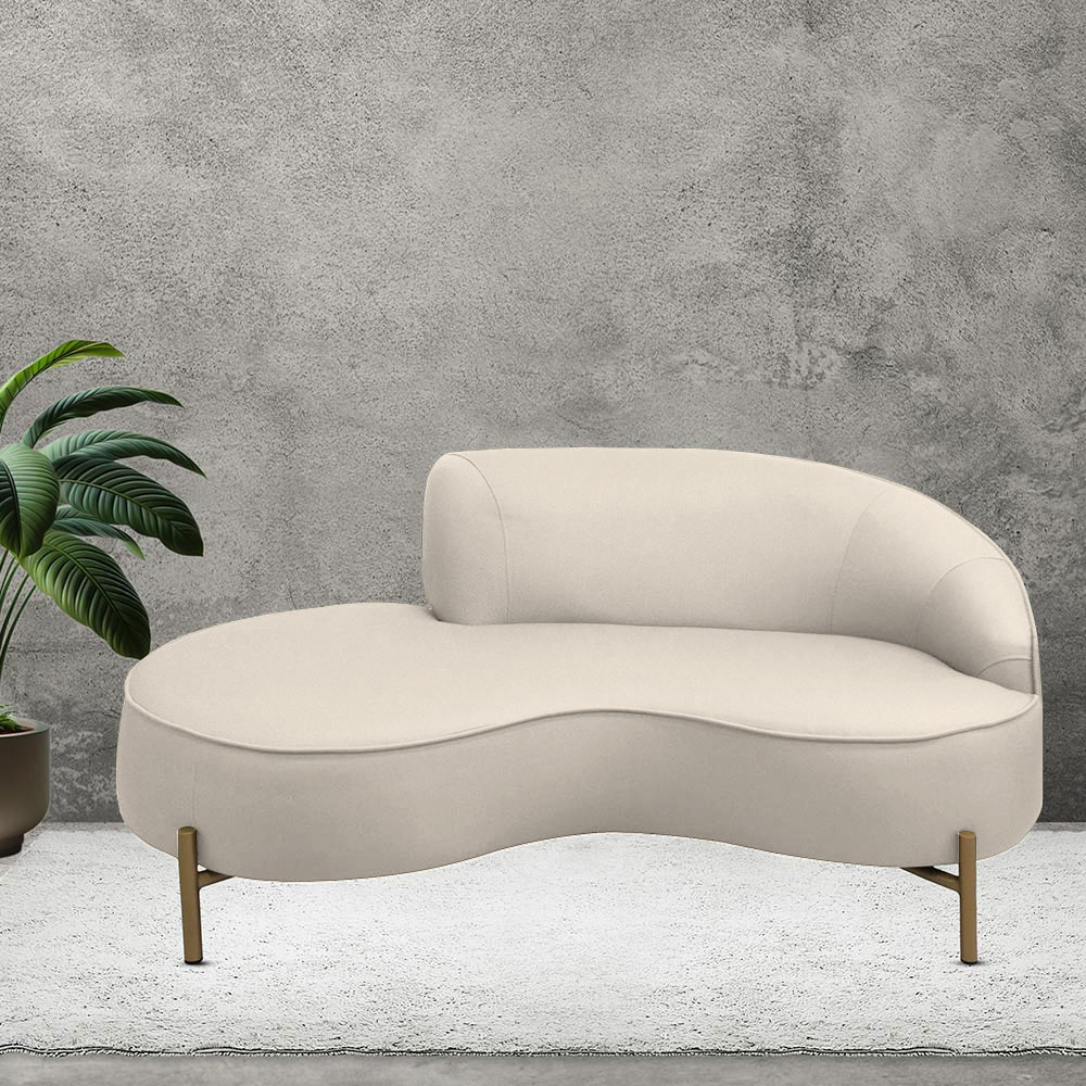 Sofá Curvo 02 Lugares 150cm Braço Esquerdo Thommy Pés Ouro Fosco Linho Off White - Nexta Casa