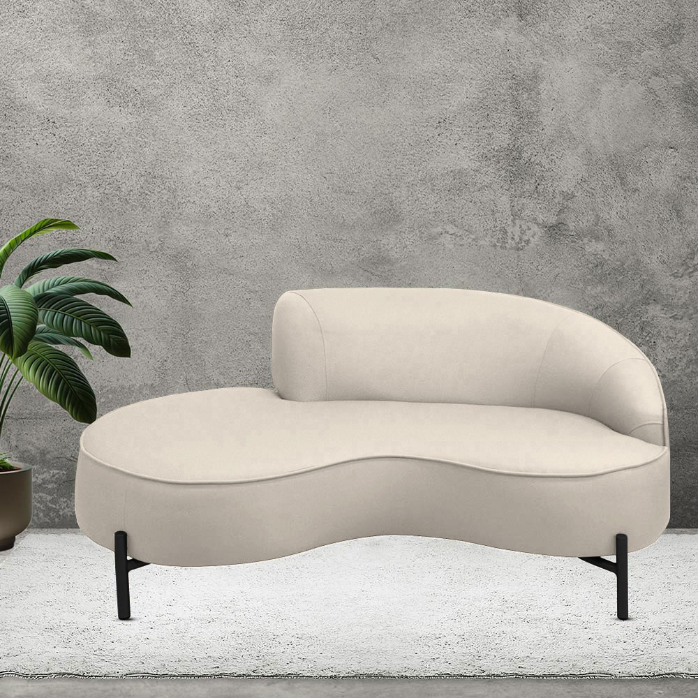 Sofá Curvo 02 Lugares 150cm Braço Esquerdo Thommy Pés Preto Fosco Linho Off White - Nexta Casa