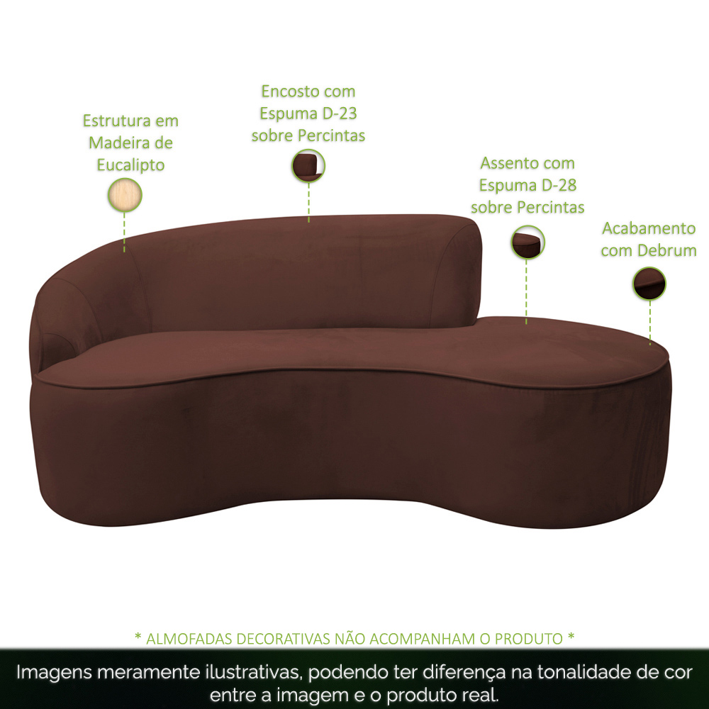 Sofá Curvo 02 Lugares 150cm Eron Braço Direito Veludo Terracota - Nexta Casa