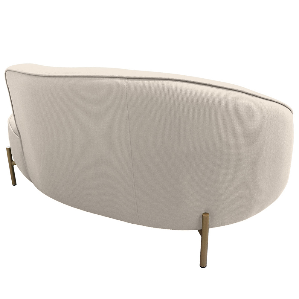 Sofá Curvo 03 Lugares 180cm Braço Direito Thommy Pés Ouro Fosco Linho Off White - Nexta Casa