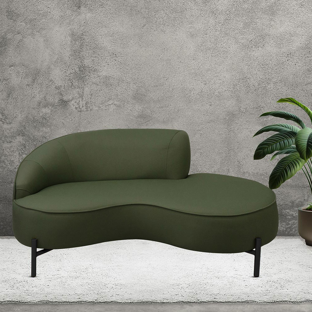 Sofá Curvo 03 Lugares 180cm Braço Direito Thommy Pés Preto Fosco Linho Verde - Nexta Casa