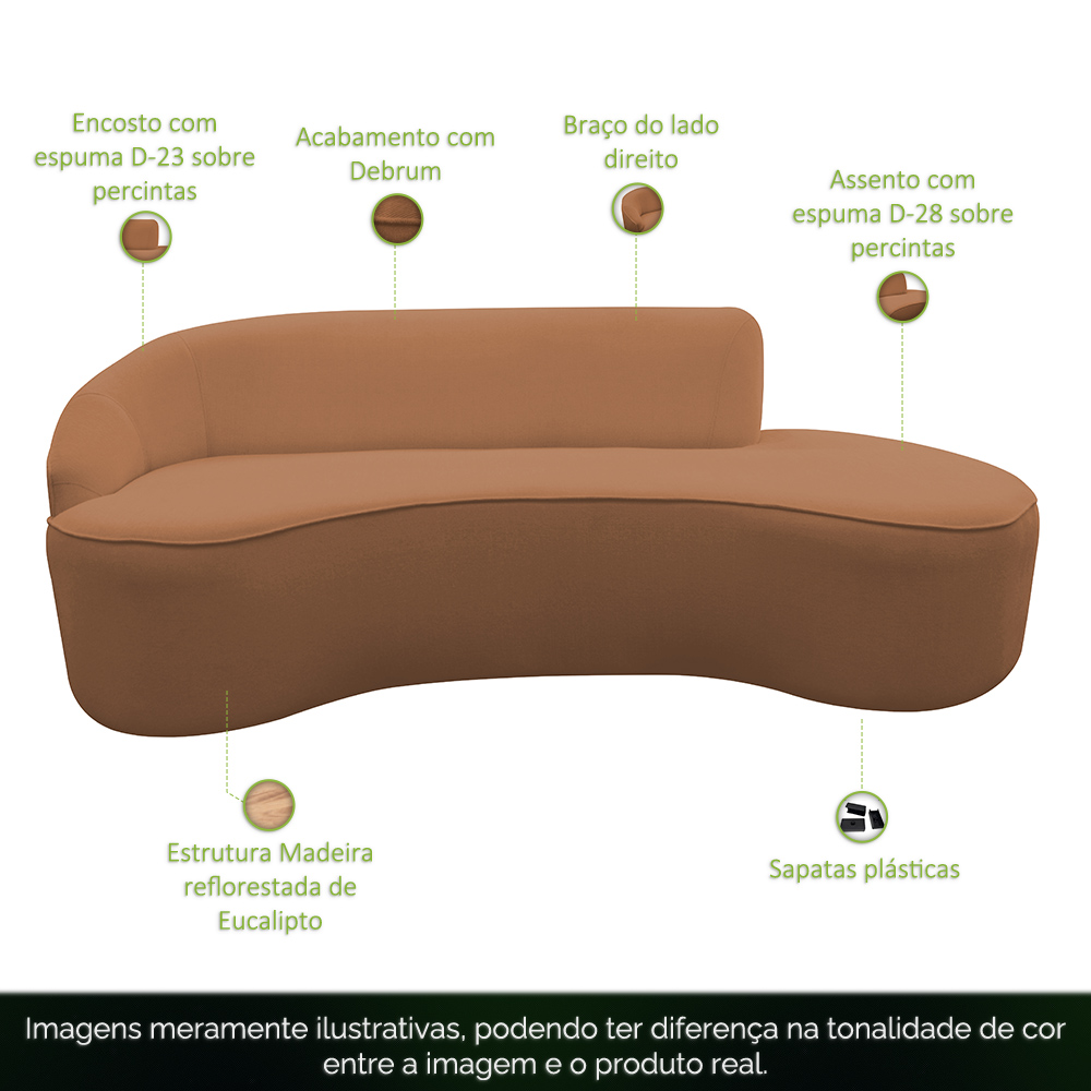 Sofá Curvo 03 Lugares 180cm Eron Braço Direito Bouclé Terracota - Nexta Casa