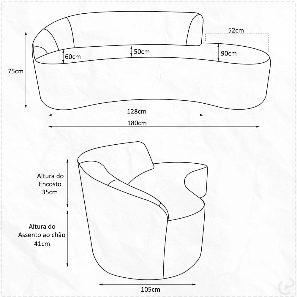 Sofá Curvo 03 Lugares 180cm Eron Braço Direito Bouclé Terracota - Nexta Casa