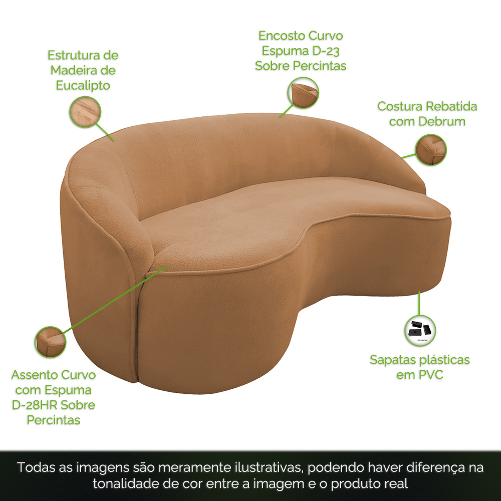 Sofá Curvo Montserrat 150cm 02 Lugares Bouclé Terracota - Nexta Casa