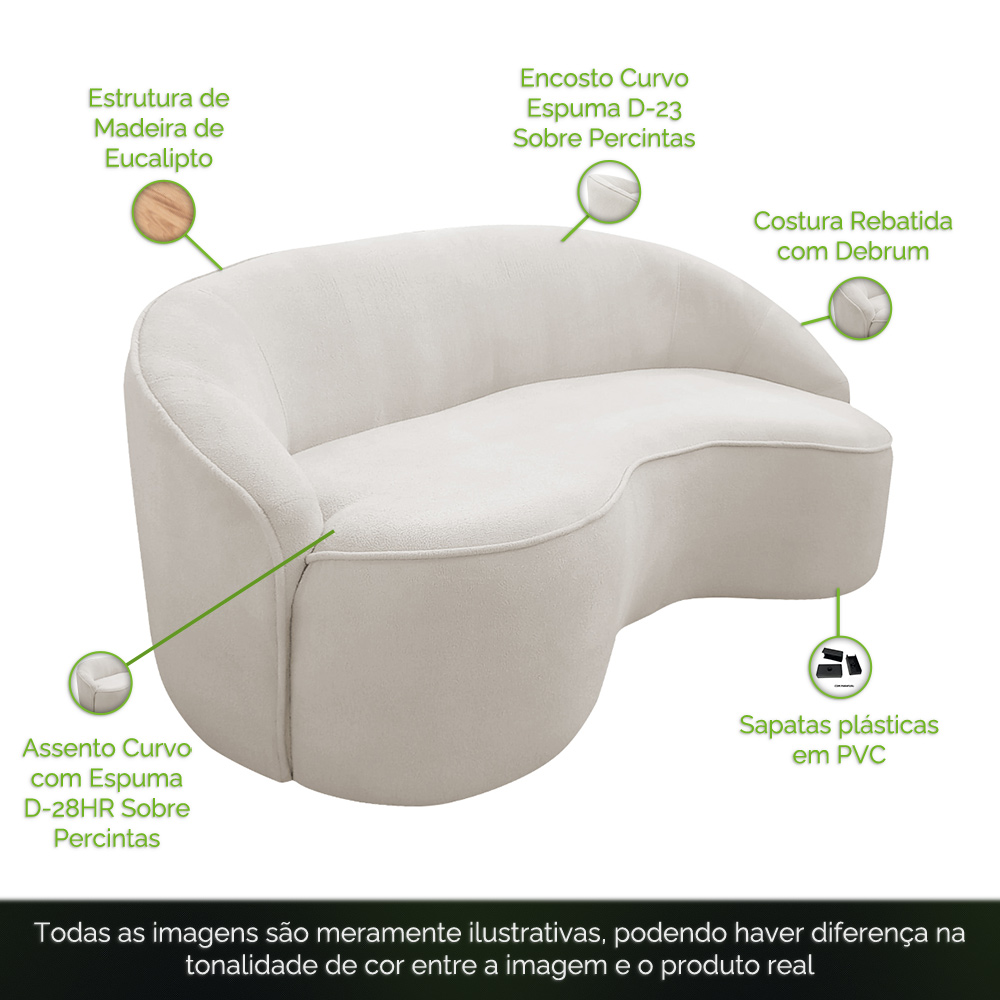 Sofá Curvo Montserrat 150cm 02 Lugares Bouclê Off White - Nexta Casa