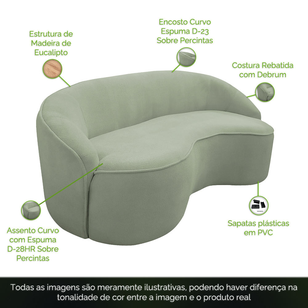 Sofá Curvo Montserrat 150cm 02 Lugares Bouclê Verde Claro - Nexta Casa