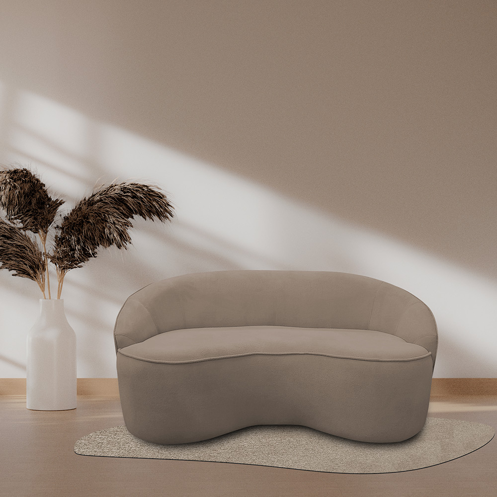 Sofá Curvo Montserrat 180cm 03 Lugares Bouclê Marrom Claro - Nexta Casa