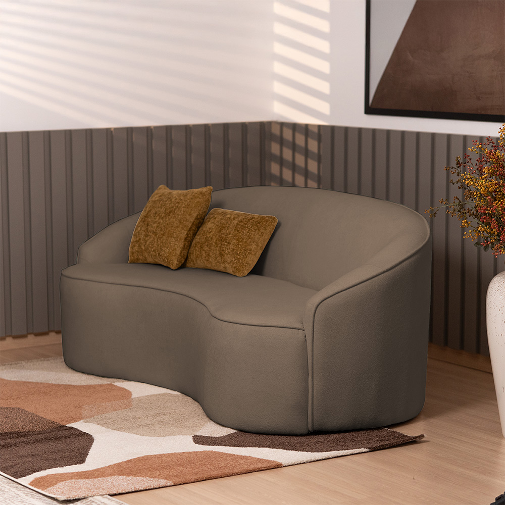 Sofá Curvo Montserrat 230cm 04 Lugares Bouclé Marrom Claro - Nexta Casa
