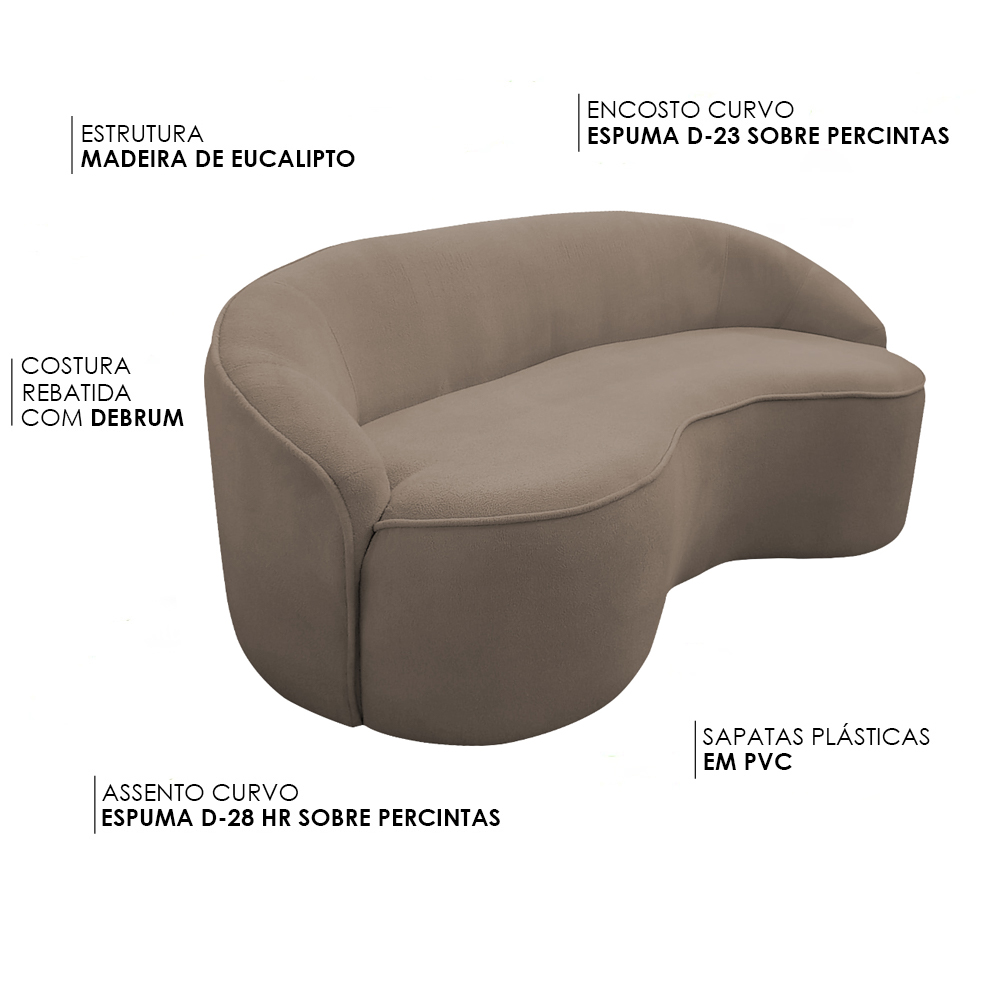 Sofá Curvo Montserrat 230cm 04 Lugares Bouclé Marrom Claro - Nexta Casa