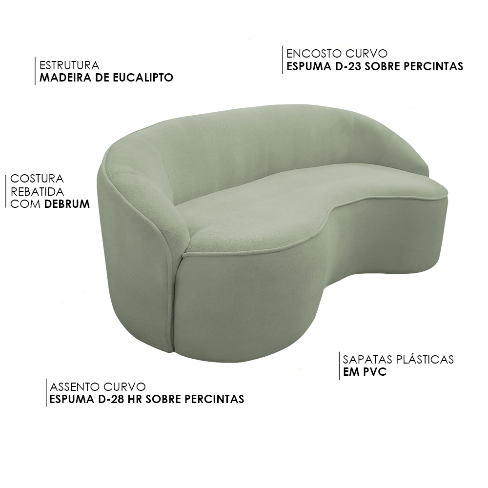Sofá Curvo Montserrat 230cm 04 Lugares Bouclé Verde Claro - Nexta Casa