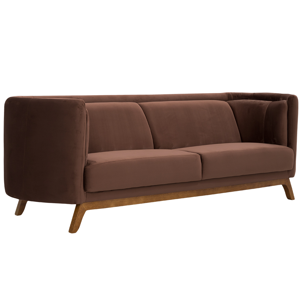 Sofá Luminne 03 Lugares 180cm Base Madeira Veludo Marrom - Nexta Casa