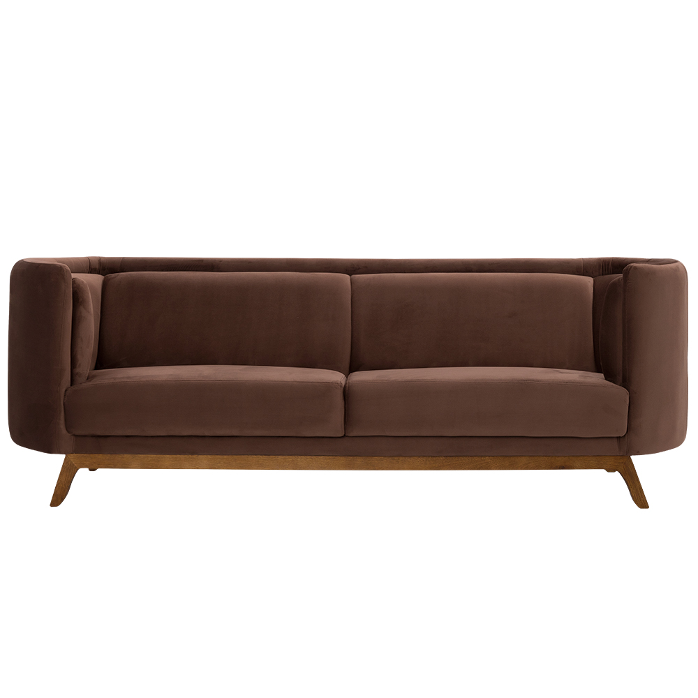 Sofá Luminne 03 Lugares 180cm Base Madeira Veludo Marrom - Nexta Casa