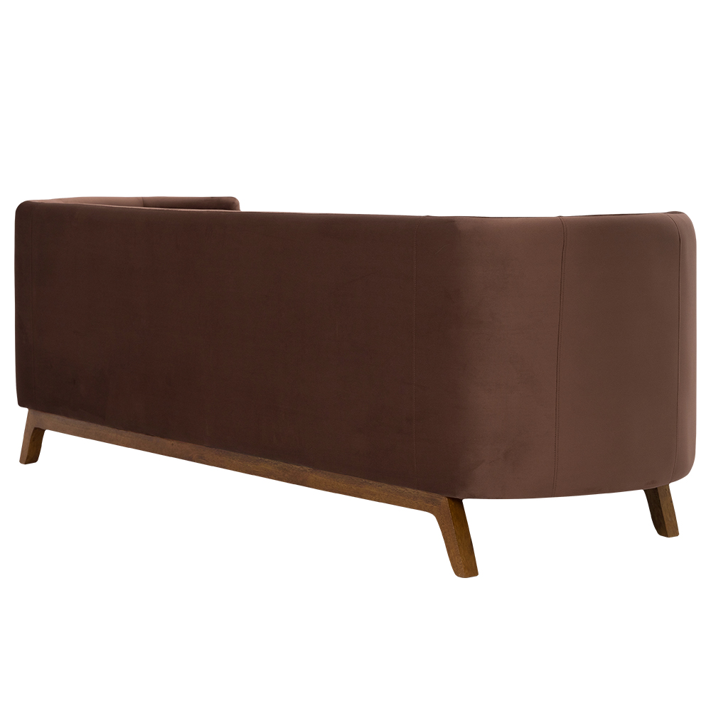 Sofá Luminne 03 Lugares 180cm Base Madeira Veludo Marrom - Nexta Casa