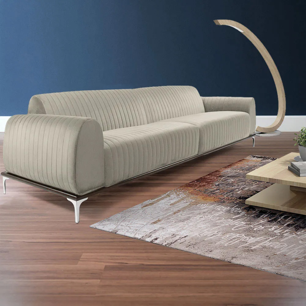 Sofá Molino 3 Lugares 210cm Pés Alumínio Veludo Creme - Nexta Casa