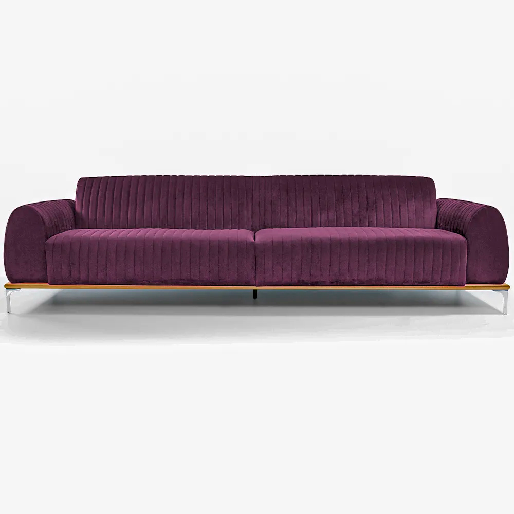 Sofá Molino 3 Lugares 210cm Pés Alumínio Veludo Roxo - Nexta Casa