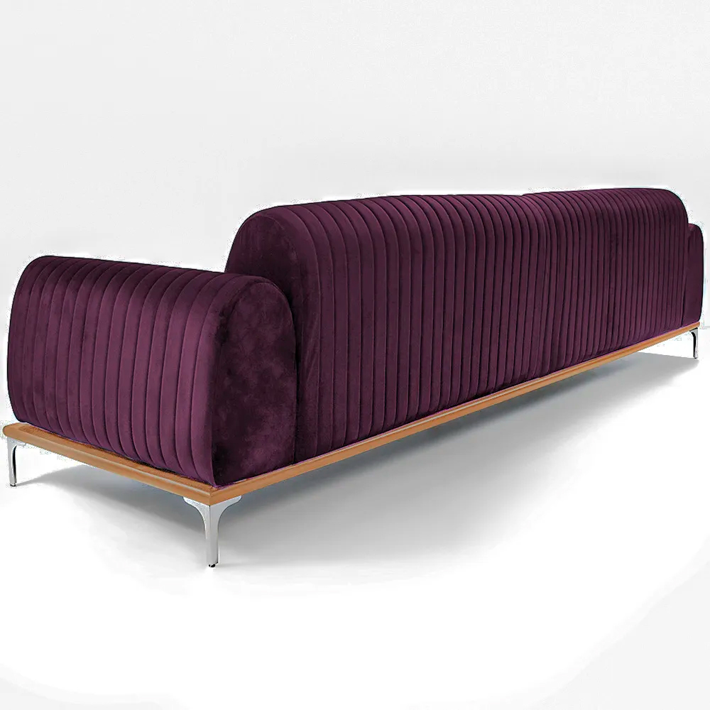 Sofá Molino 3 Lugares 210cm Pés Alumínio Veludo Roxo - Nexta Casa