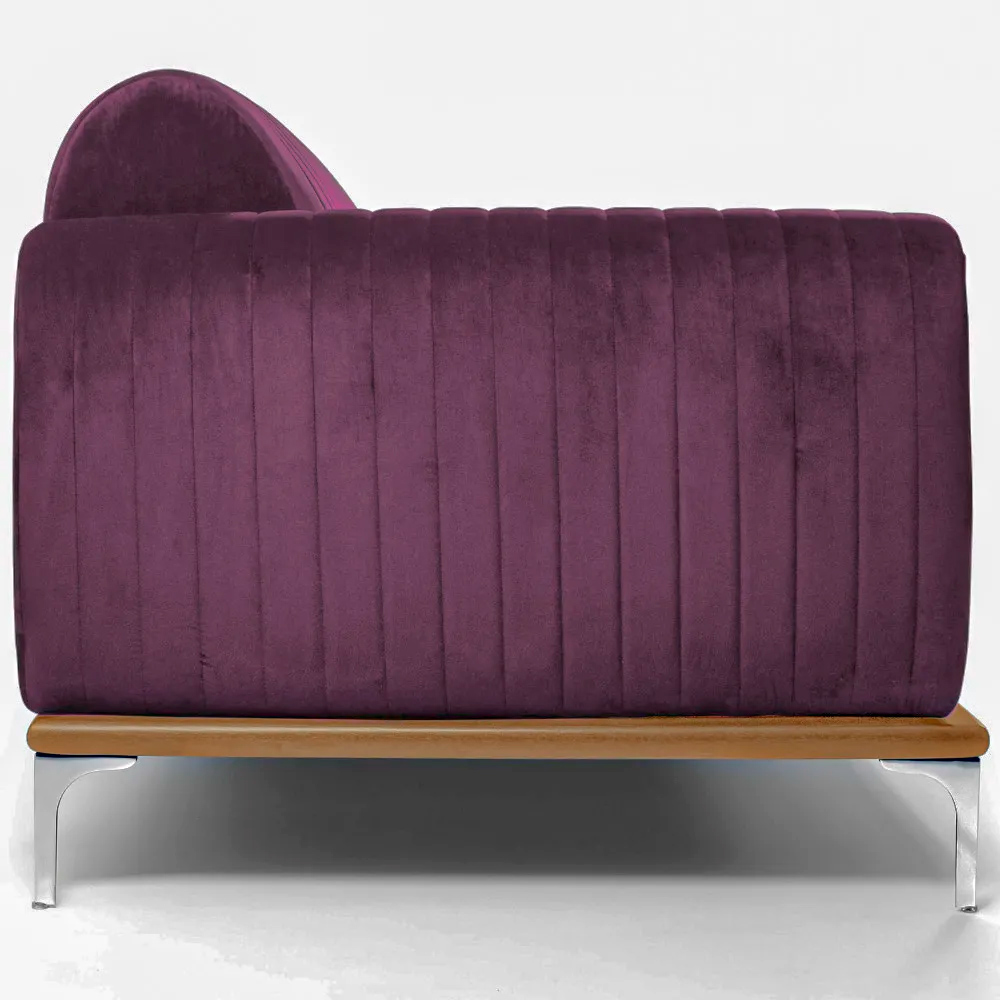 Sofá Molino 3 Lugares 210cm Pés Alumínio Veludo Roxo - Nexta Casa
