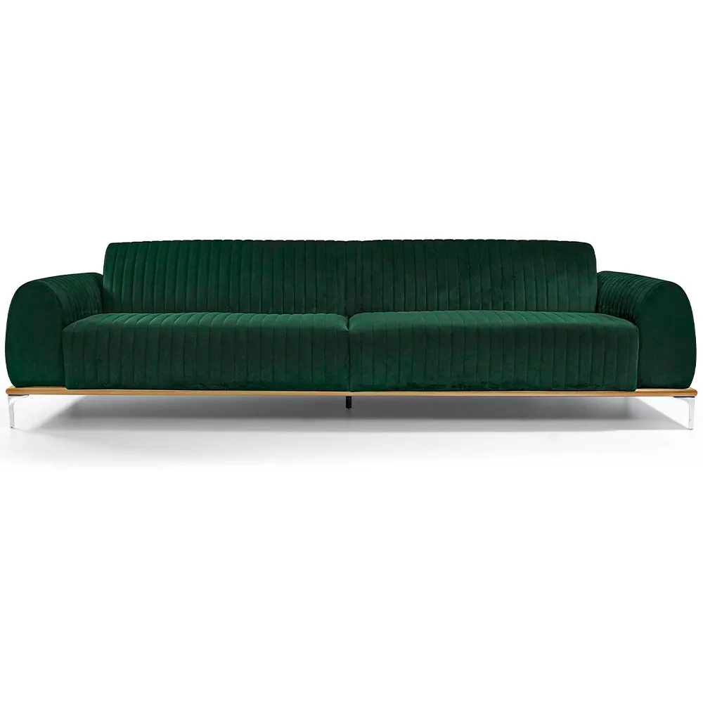 Sofá Molino 3 Lugares 210cm Pés Alumínio Veludo Verde - Nexta Casa