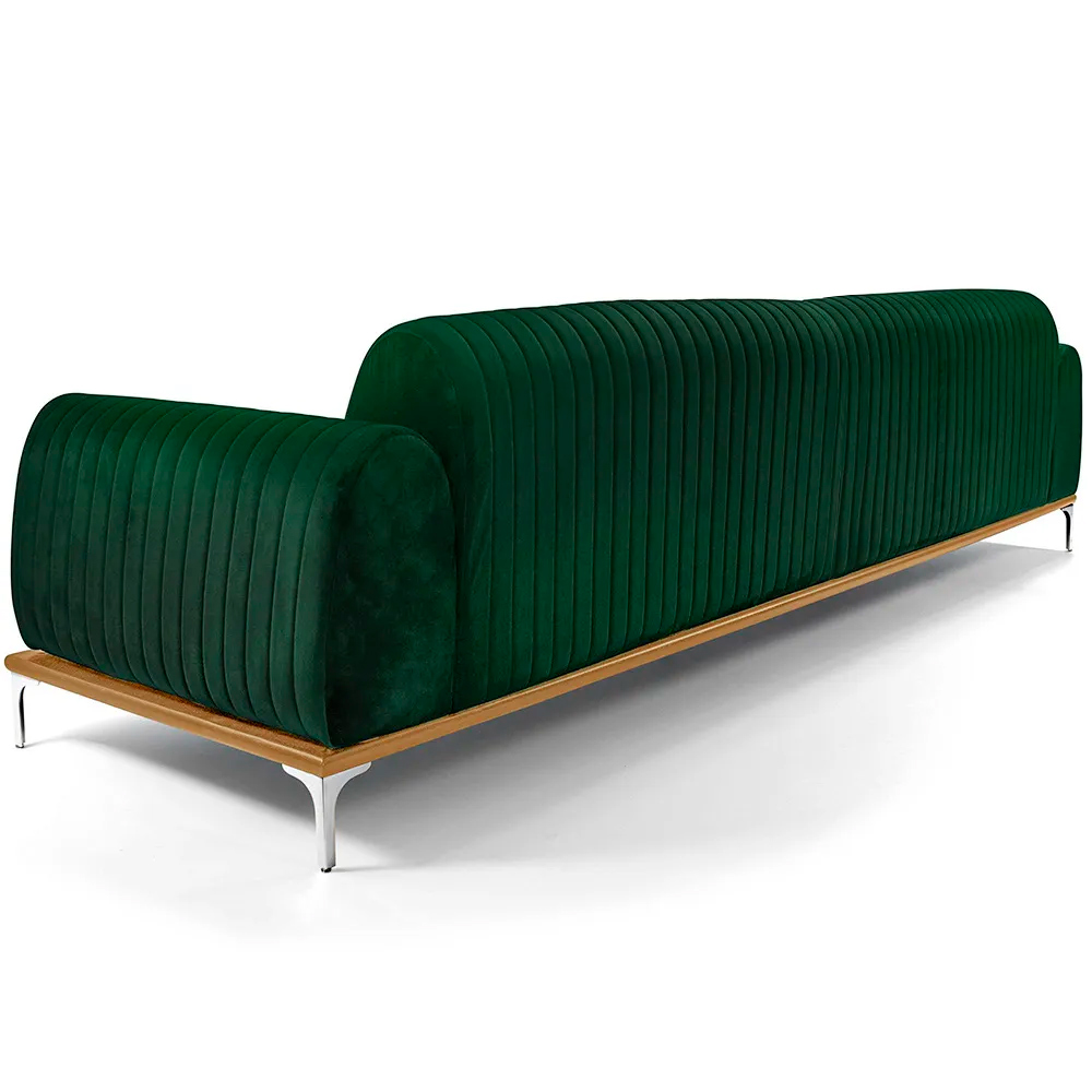 Sofá Molino 3 Lugares 210cm Pés Alumínio Veludo Verde - Nexta Casa