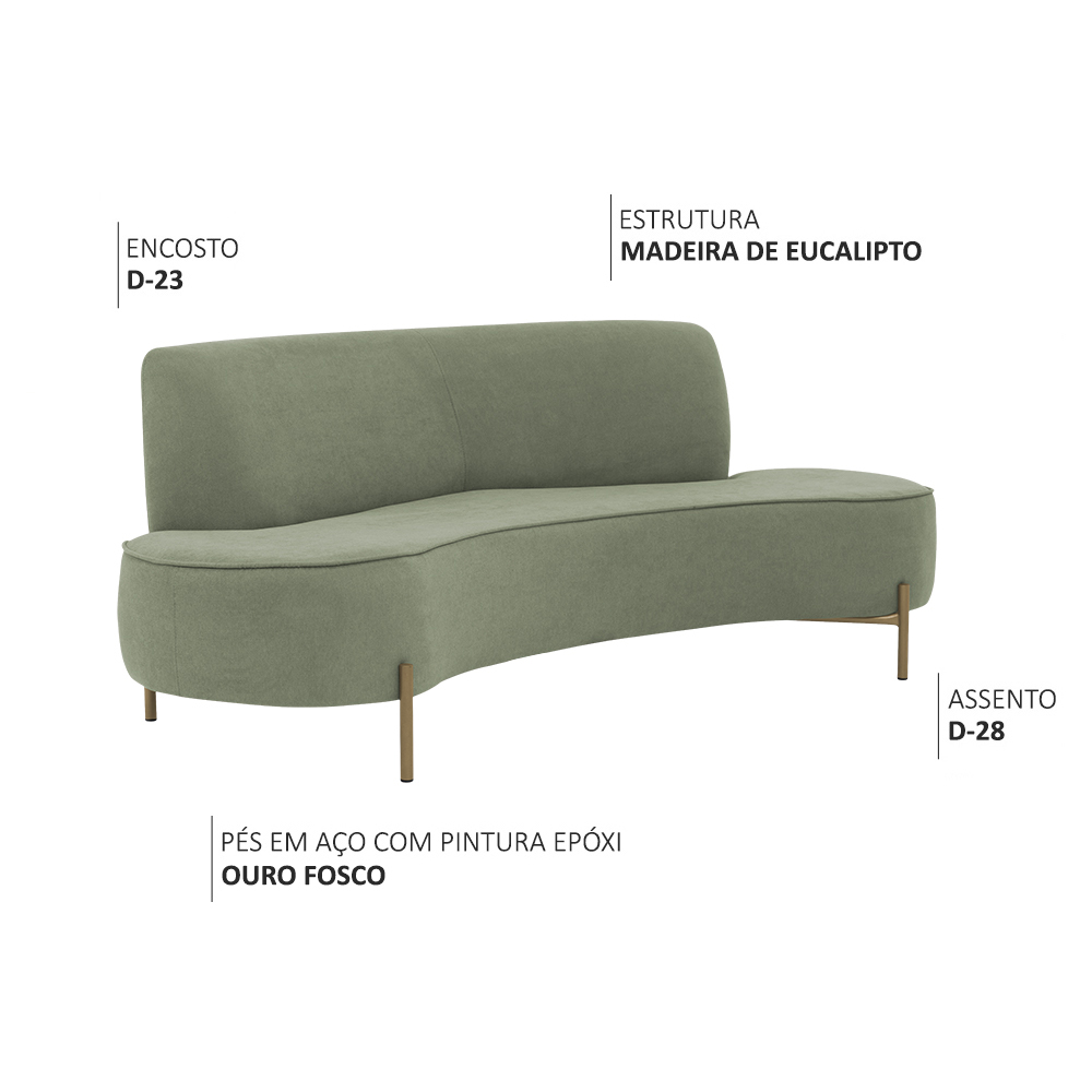 Sofá Orgânico 02 Lugares 150cm Argos Pés Ouro Fosco Linho Verde - Nexta Casa