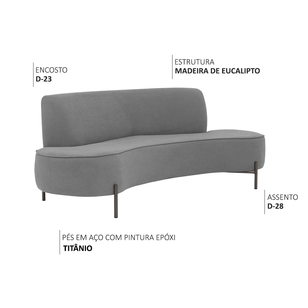 Sofá Orgânico 02 Lugares 150cm Argos Pés Titânio Linho Cinza - Nexta Casa