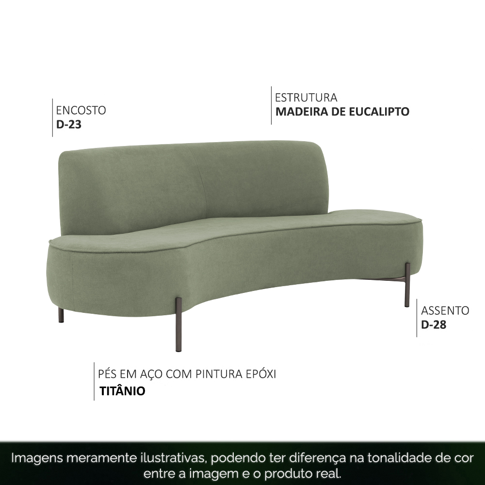 Sofá Orgânico 02 Lugares 150cm Argos Pés Titânio Linho Verde - CasaePoltrona