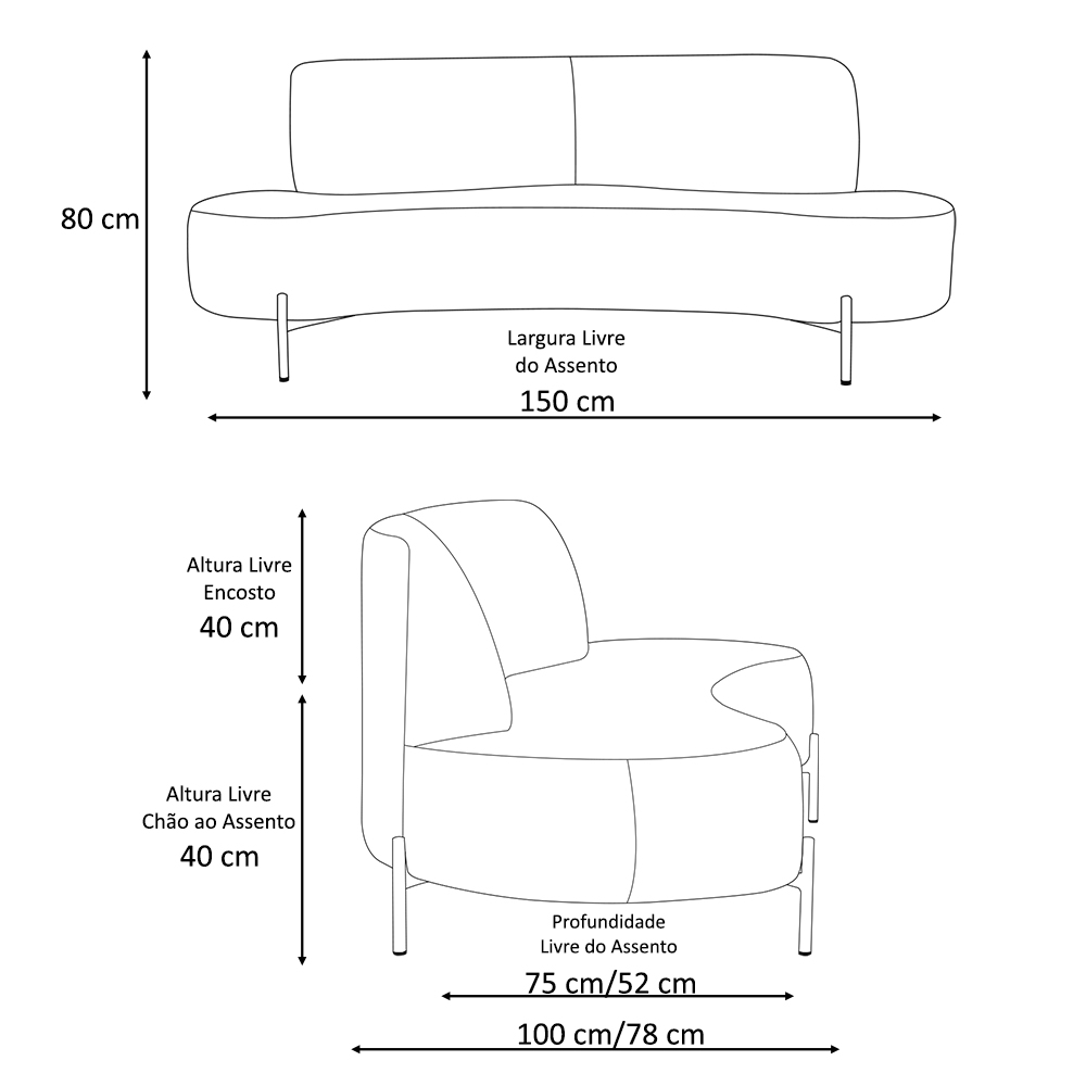 Sofá Orgânico 02 Lugares 150cm Argos Pés Titânio Linho Verde - CasaePoltrona