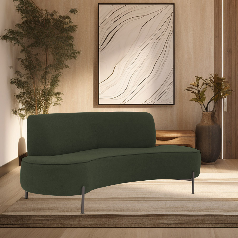 Sofá Orgânico 02 Lugares 150cm Argos Pés Titânio Linho Verde Musgo - Nexta Casa
