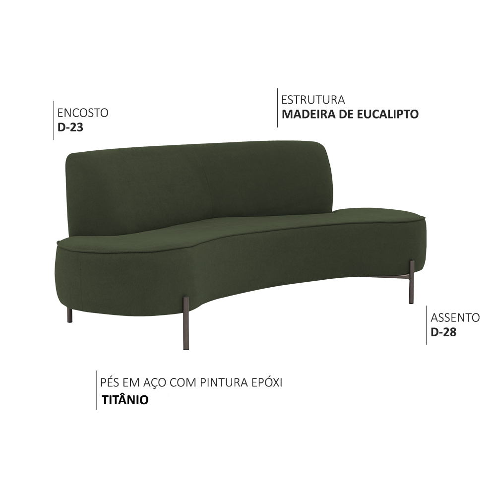 Sofá Orgânico 02 Lugares 150cm Argos Pés Titânio Linho Verde Musgo - Nexta Casa