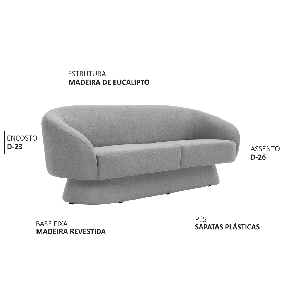 Sofá Sala de Estar 03 Lugares 180cm Liz Linho Cinza - Nexta Casa