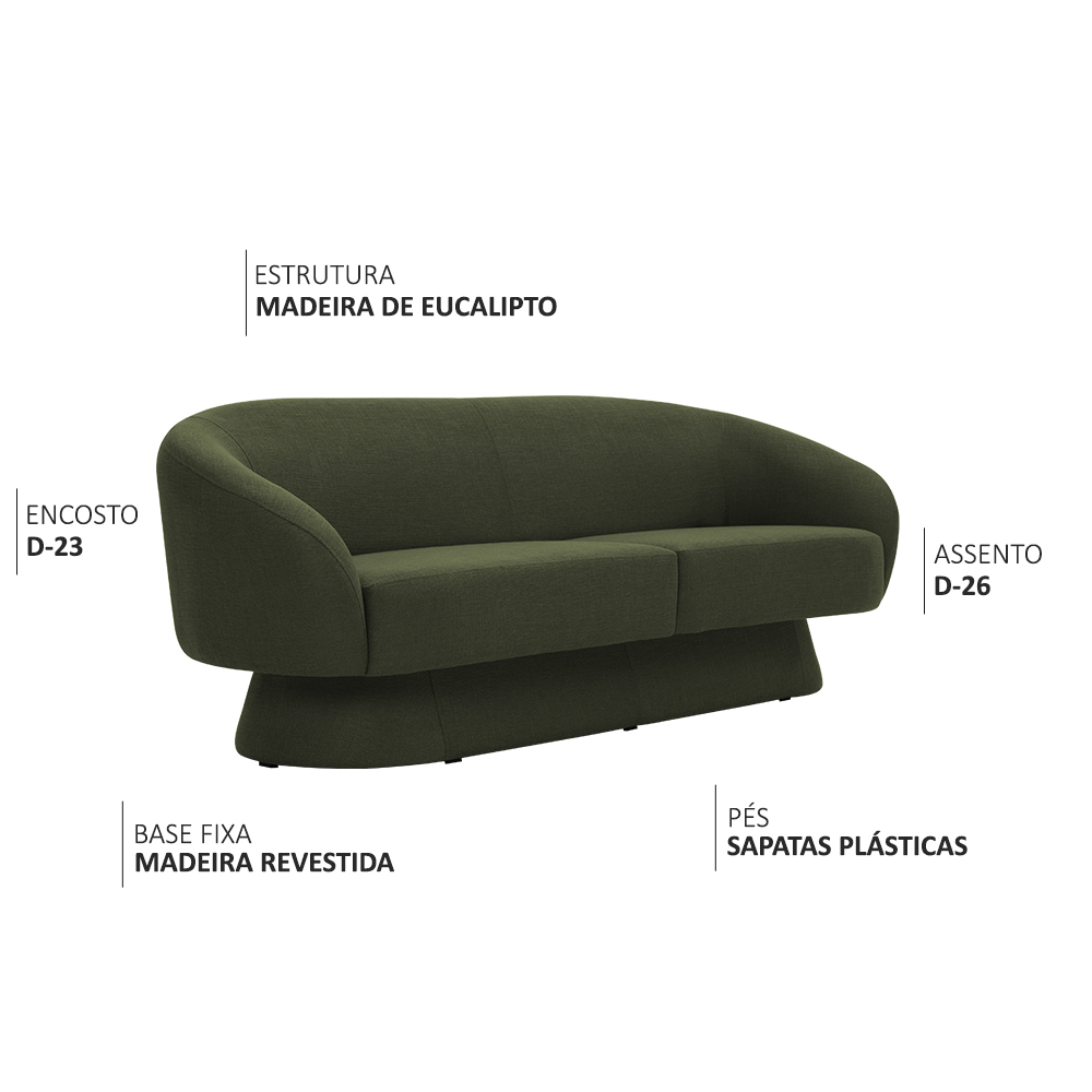 Sofá Sala de Estar 03 Lugares 180cm Liz Linho Verde - Nexta Casa