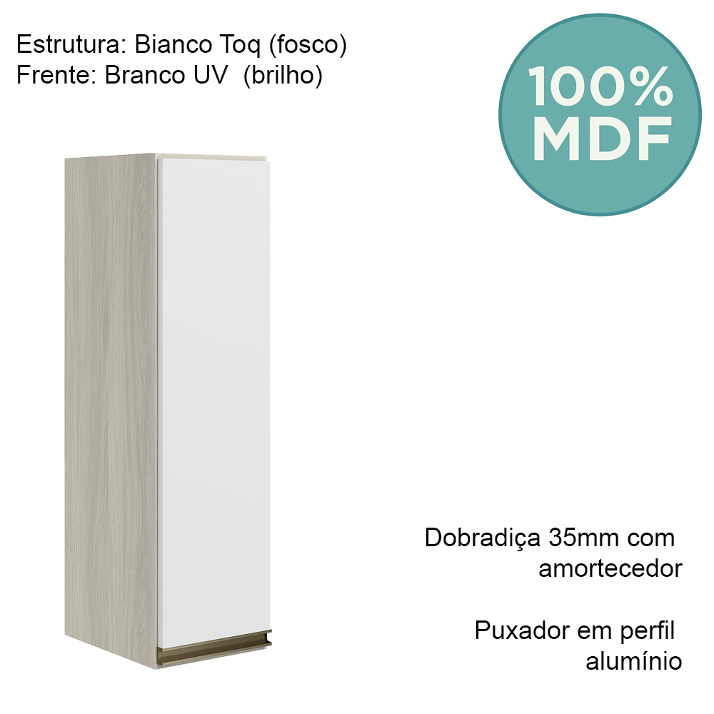 Armario Aereo 1 Porta MDF 25 cm Kali 12200 Bianco Toq Branco Uv Nicioli