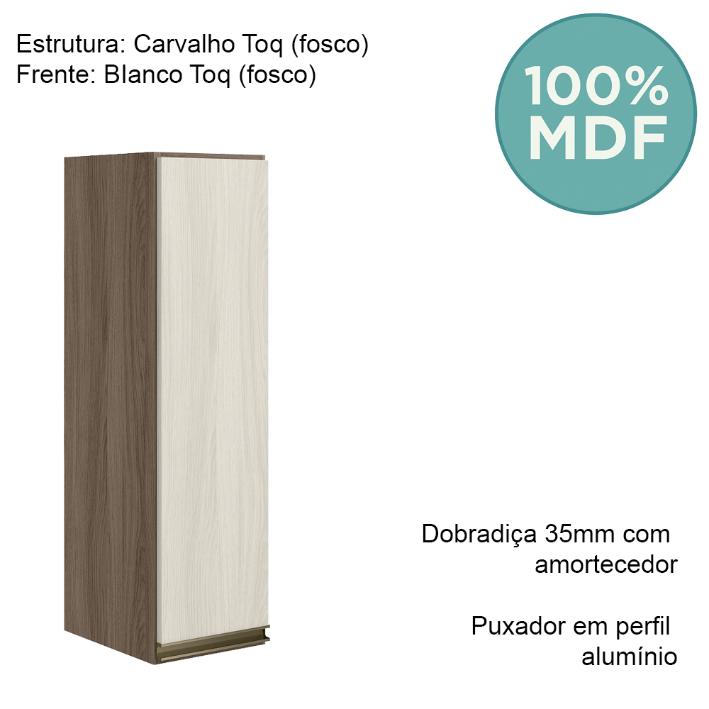 Armario Aereo 1 Porta MDF 25 cm Kali 12200 Carvalho Toq Bianco Toq Nicioli