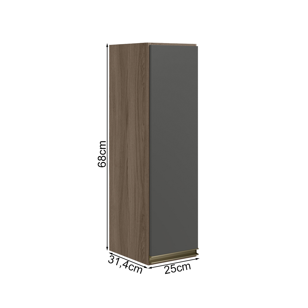 Armario Aereo 1 Porta MDF 25 cm Kali 12200 Carvalho Toq Chumbo Nicioli