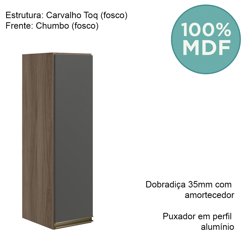 Armario Aereo 1 Porta MDF 25 cm Kali 12200 Carvalho Toq Chumbo Nicioli