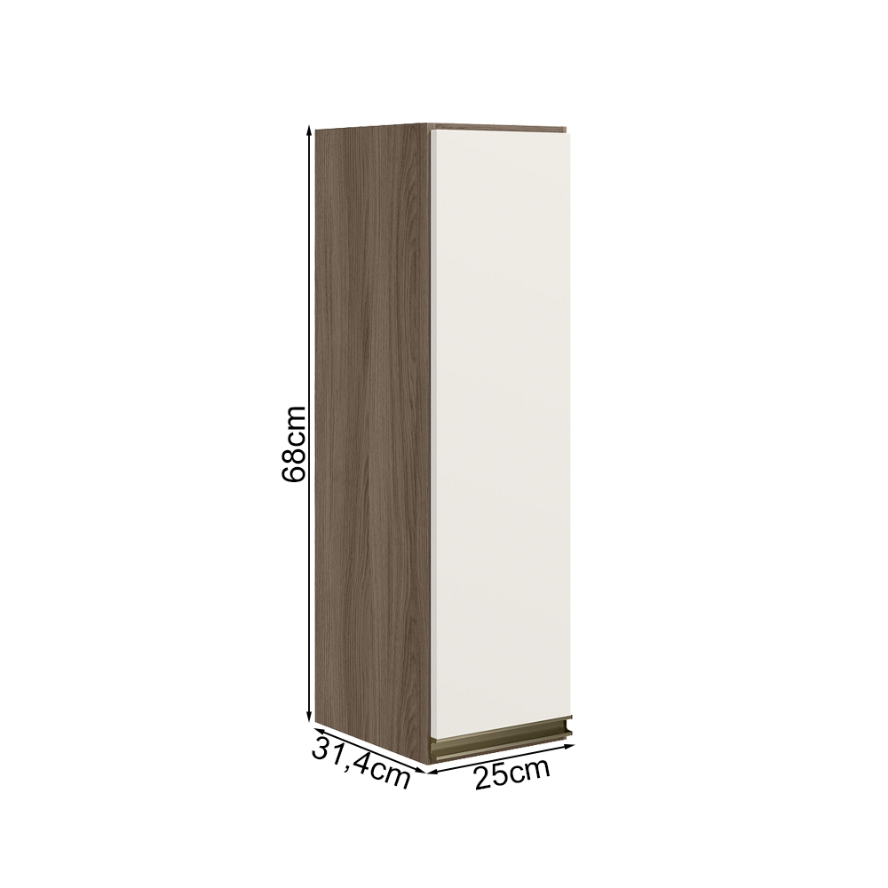 Armario Aereo 1 Porta MDF 25 cm Kali 12200 Carvalho Toq Off White Cetim Nicioli