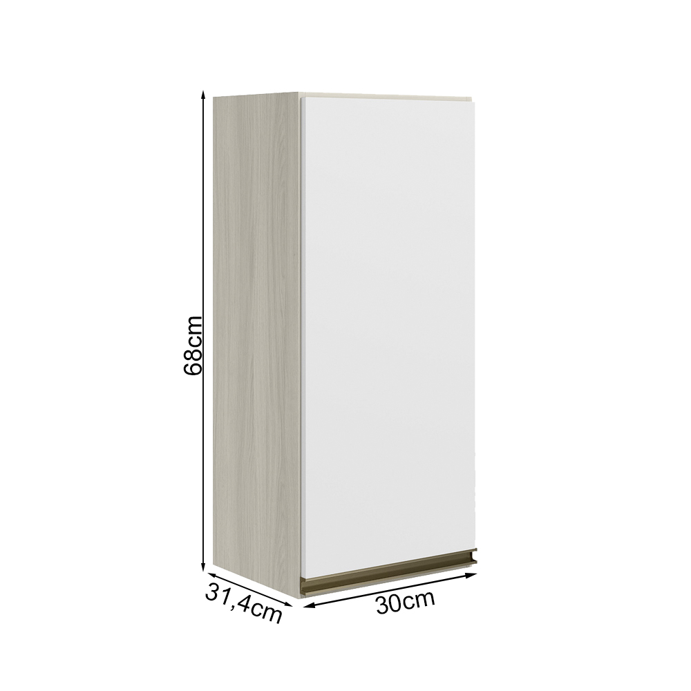 Armario Aereo 1 Porta MDF 30 cm Kali 12201 Bianco Toq Branco Uv Nicioli