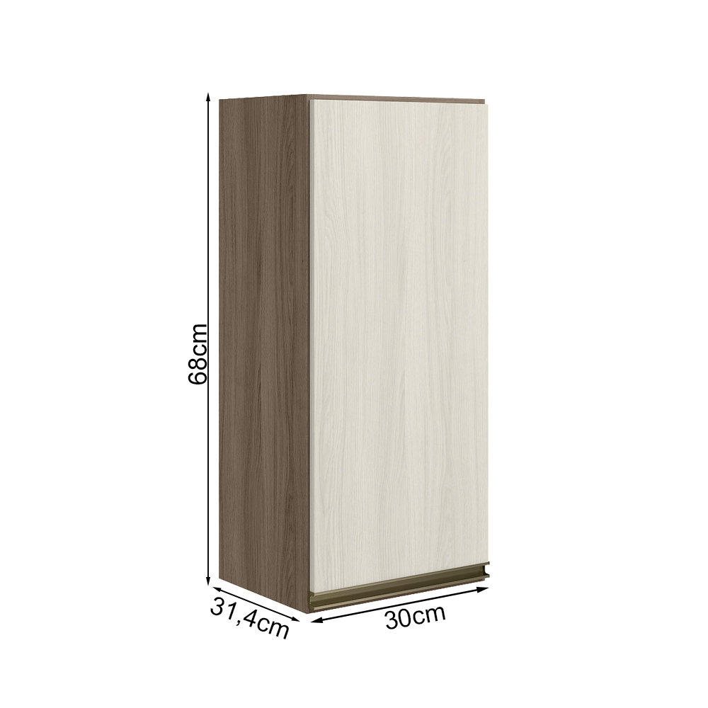 Armario Aereo 1 Porta MDF 30 cm Kali 12201 Carvalho Toq Bianco Toq Nicioli