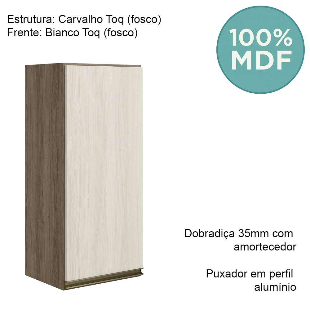 Armario Aereo 1 Porta MDF 30 cm Kali 12201 Carvalho Toq Bianco Toq Nicioli