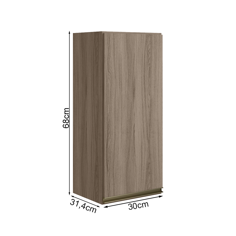 Armario Aereo 1 Porta MDF 30 cm Kali 12201 Carvalho Toq Carvalho Toq Nicioli