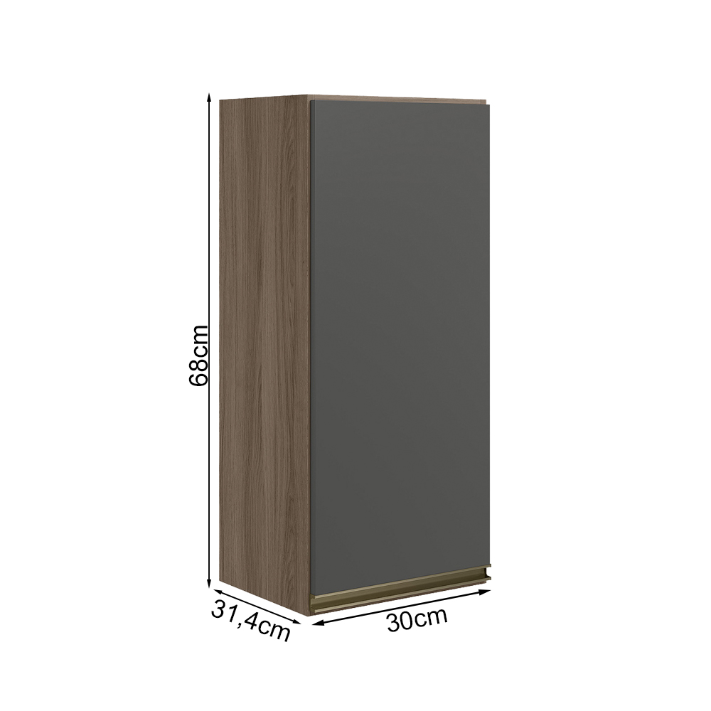 Armario Aereo 1 Porta MDF 30 cm Kali 12201 Carvalho Toq Chumbo Nicioli