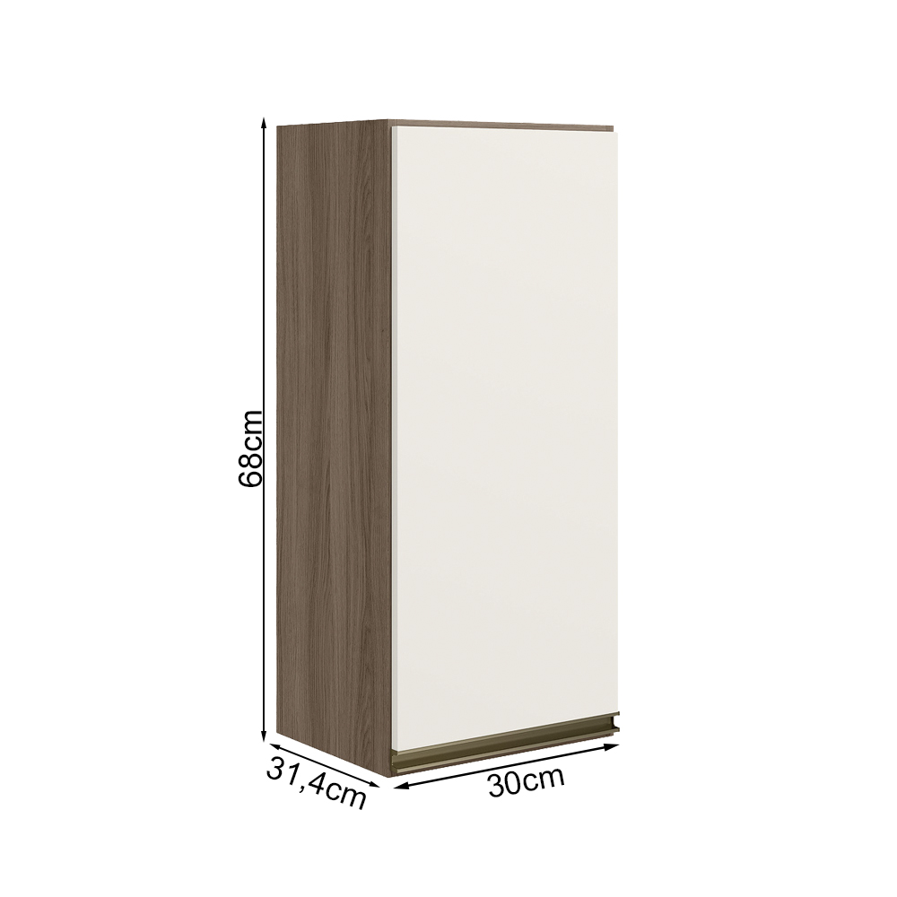 Armario Aereo 1 Porta MDF 30 cm Kali 12201 Carvalho Toq Off White Cetim Nicioli