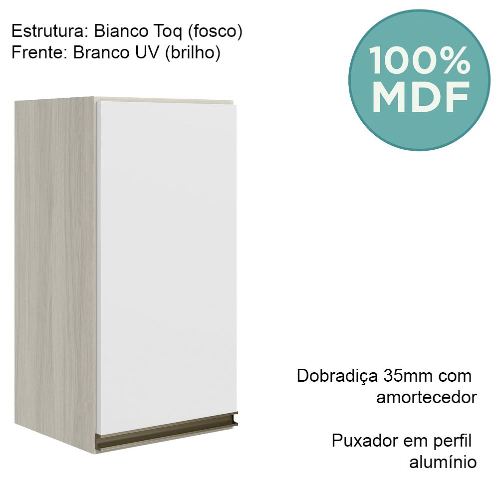 Armario Aereo 1 Porta MDF 35 cm Kali 16089 Bianco Toq Branco Uv Nicioli