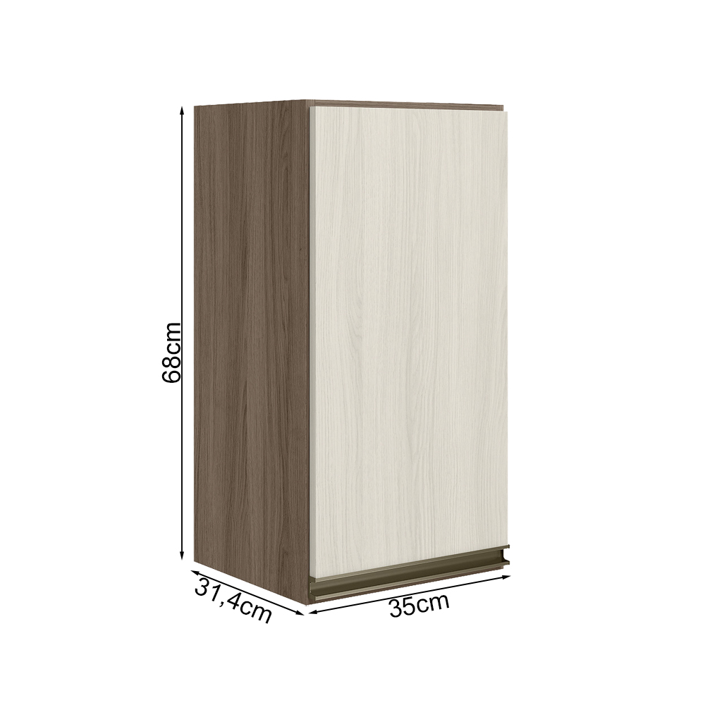 Armario Aereo 1 Porta MDF 35 cm Kali 16089 Carvalho Toq Bianco Toq Nicioli