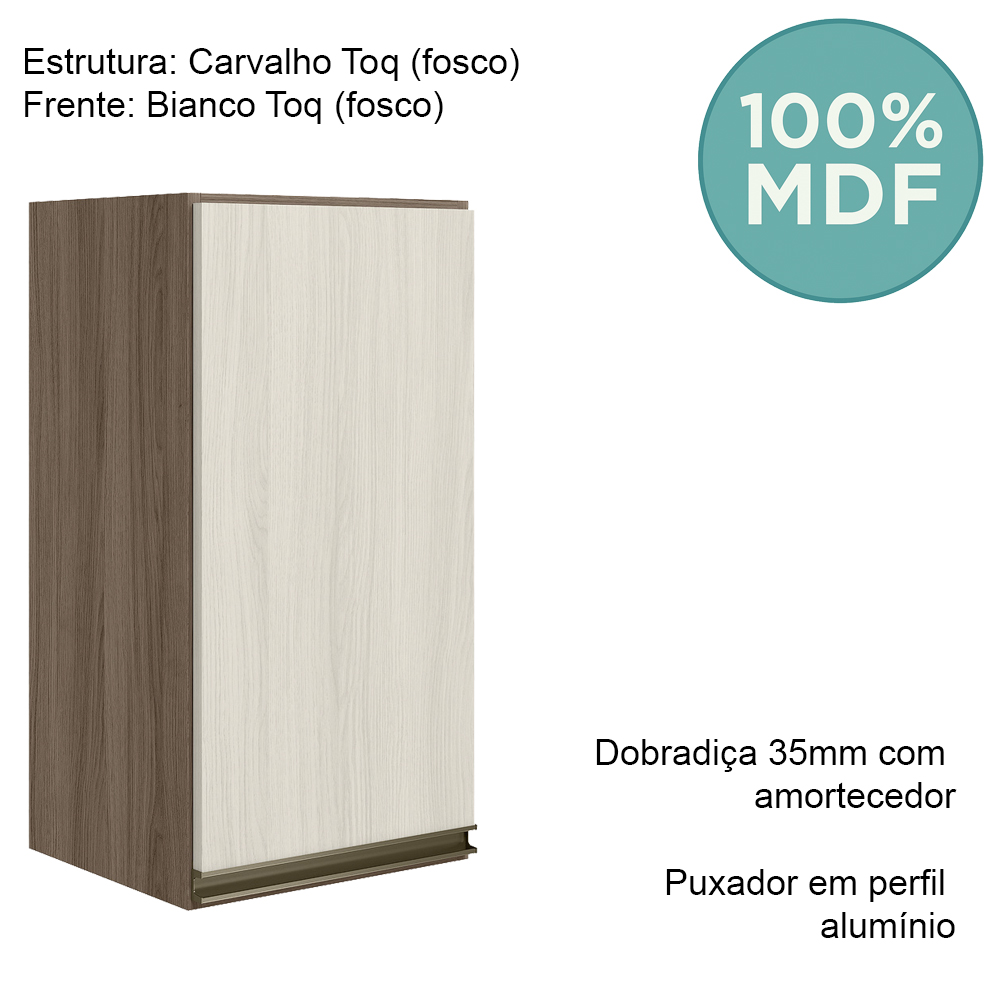 Armario Aereo 1 Porta MDF 35 cm Kali 16089 Carvalho Toq Bianco Toq Nicioli